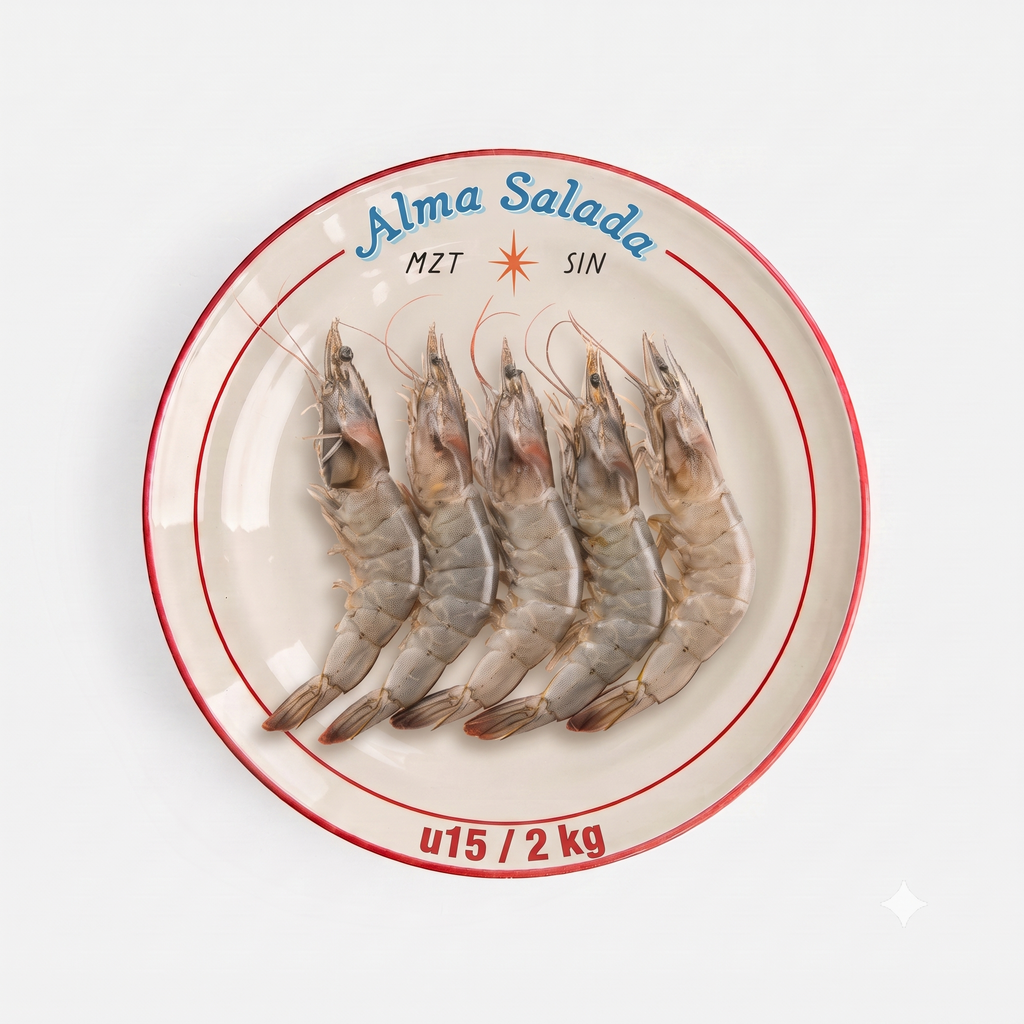 2.27 kg  Marqueta de Camarón U15 Alma Salada | 75 piezas aprox Jumbo Crudo Congelado